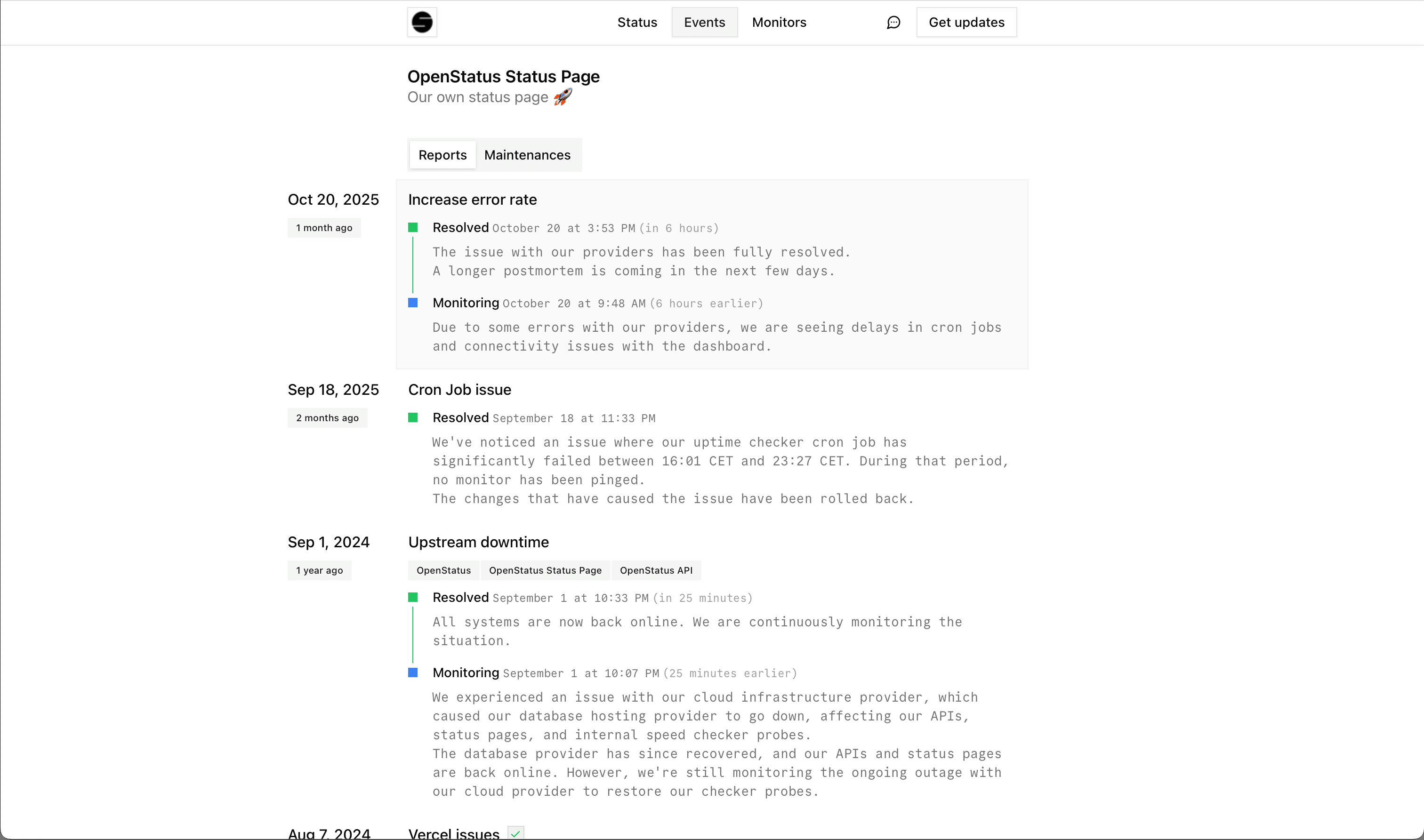 status page events list